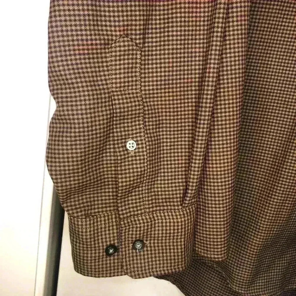 All American VTG Long Sleeve Brown/Gold, Purple Checked Button Up Shirt Size XL - Picture 3 of 7